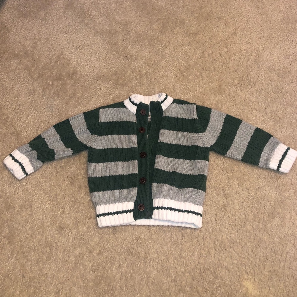 Baby Gap a Green Striped Sweater/ Striped Cardigan 6-12 months